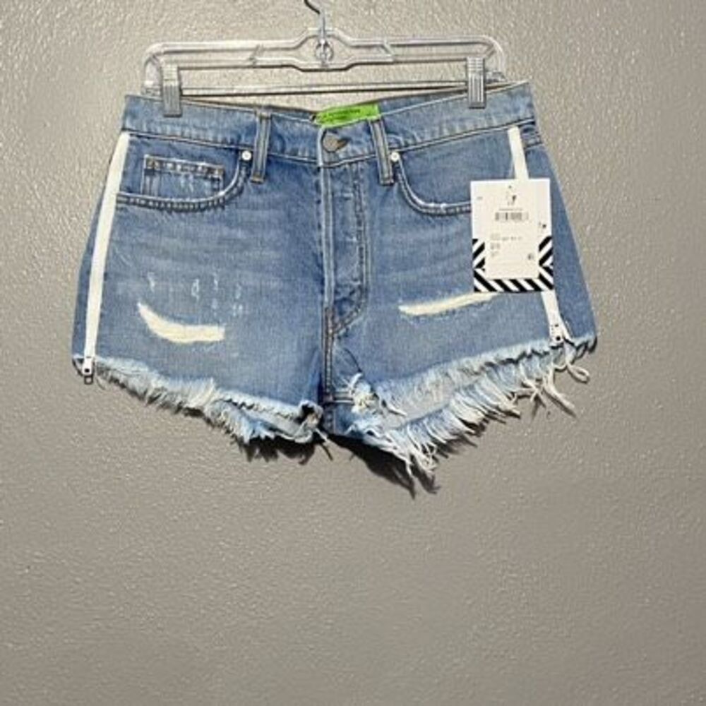 Sandrine Rose Free People Side Zip Button Fly Distressed Denim Shorts Blue Sz 27